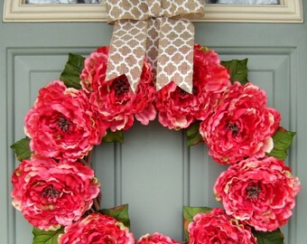 Summer Wreath - Summer Peony Wreath - Summer Door Wreath