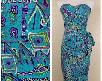 Fantastic Vintage Tiki Print Sarong Dress