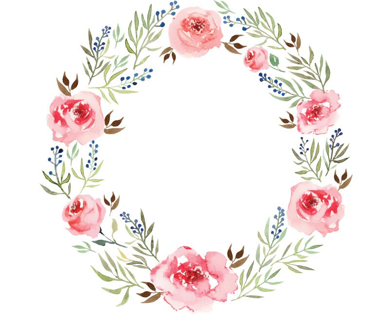 Watercolour Rose Flower Wreath Clip Art Digital Download PNG