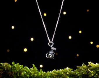 Sterling Silver Tiny T-Rex, Tyrannosaurus Rex Dinosaur - Small, 3D Double Sided - (Charm Only or Necklace)