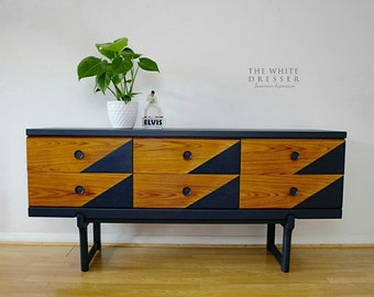 Retro sideboard 1970 s-vintage sideboard -hand painted sideboard