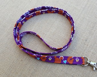 Fabric Lanyard Keychain /ID Badge Holder in Squirrel Print