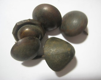 Antique Metal Dome Shaped Upholstery Tacks, Dark Original Patina, Large Size, 18mm, 5 Assorted Pcs.