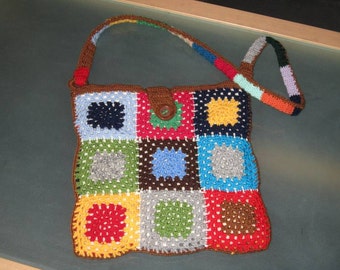 Colorful patchwork crochet bag