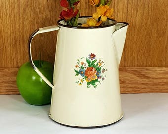 VINTAGE ENAMEL COFFEE Pot Retro Kitchen Decor Farmhouse Rustic Kitchen Enamel Coffeepot Magnolia Decor Shabby Cottage