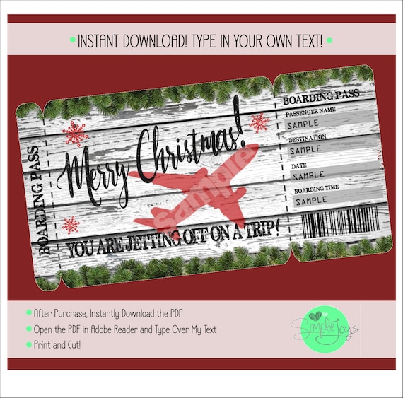 printable christmas vacation surprise trip boarding pass