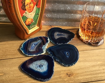 Coaster Blue Agate Coasters Set of 4 ~ BLUE Agate Coaster Set ~ Geode Coasters Geode Coaster Set ~ Blue, Navy, Azure