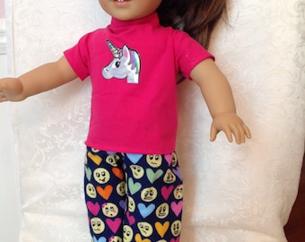 American Girl 18 inch flannel Emoji two piece pajama set