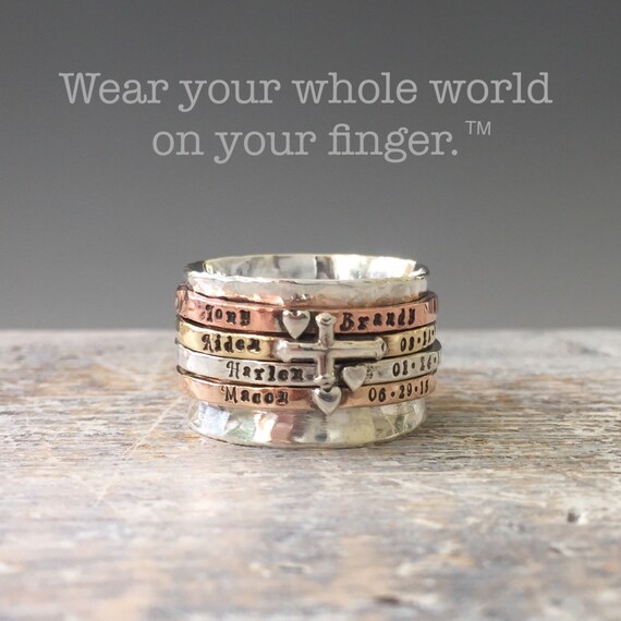 Family Spinner Ring 4 Band Personalized Customizable Mothers
