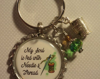 My soul is fed with needle and thread keychain with charms