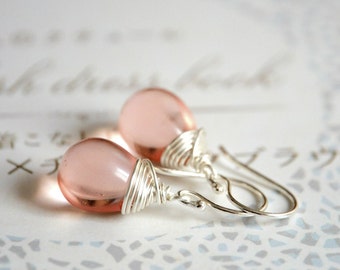 Pink Drops Earrings - Sterling Silver and Czech Glass