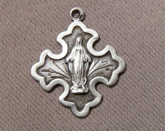 Religious Miraculous 1830 Medal - Virgin Mary - French Victorian Sterling Silver Virgin Mary Pendant - Religious Necklace Gift Communion