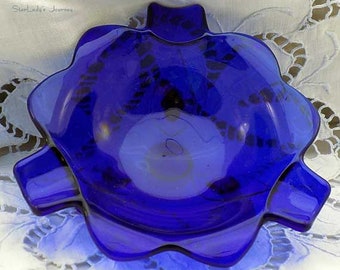Elegant Vintage Cobalt Blue Ashtray / Trinket Holder