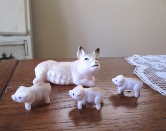 Vintage Lot Miniature Pig Figurines, Mini Tiny Piglets, Small Piggies, Ceramic Pigs, Fairy Garden Miniature Pigs, Dollhouse