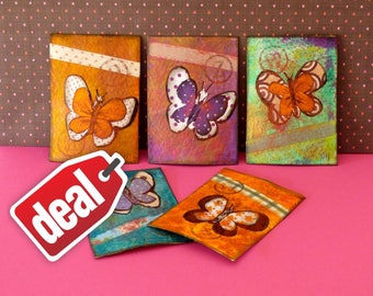 Set of 5 ACEOs Christmas promotions Original ACEO Butterfly art Original painting Deals Miniature artwork ACEOs lovers Collectible