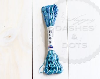 Variegated Blue and Teal #72 Sashiko Embroidery Thread , 100% cotton, 20 m skein by "Olympus", Made in Japan