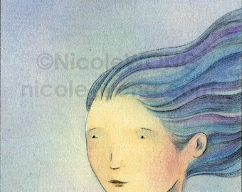 Original ACEO Drawing and Painting -- Blue