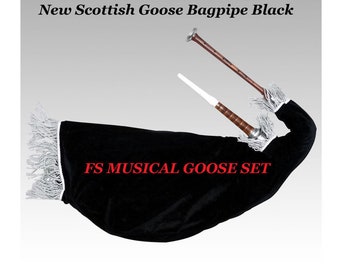 Brand New Scottish Goose Bagpipe Black Color Silver Mounts Black Velvet Bag