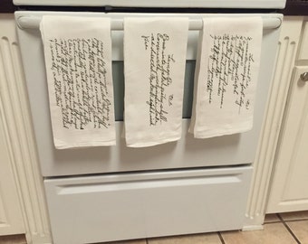 Custom kitchen recipe towel handwritten recipe vinyled towel