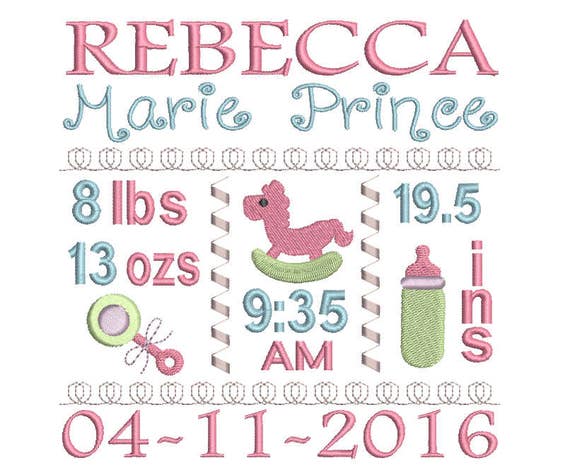 baby birth announcement template embroidery design baby girl
