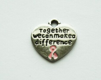Pink Ribbon Charm, Breast Cancer Ribbon, Silver Ribbon Charms, Rhinestone Ribbon - 19x19mm - 5ct - #644