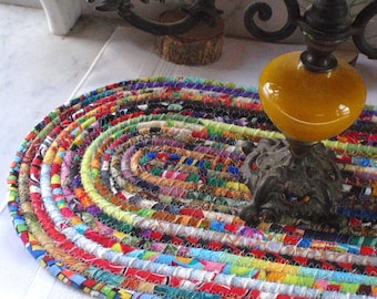 Bohemian Coiled Multicolored Mat, Hot Pad, Trivet - OVAL - Handmade by Me