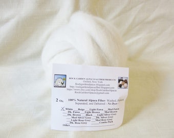 2 oz White Alpaca Roving - for Spinning, Nuno Felting or Needlefelting