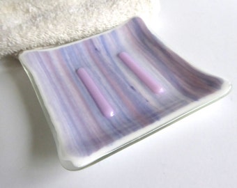 Square Soap Dish in Pink, White and Blue Streaky Fused Glass by BPRDesigns