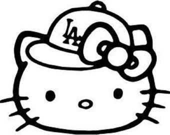Hello Kitty LA Dodgers Cap Hat Vinyl Decal Window Sticker Truck Car Graphics Toolbox Safe Kids Room Wall Decal PICK SIZE and 9 Colors