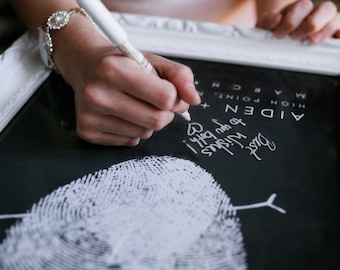Chalkboard Wedding Fingerprint Guest Book Alternative with Your Heart Thumbprint Unique Black and White Guestbook Wedding Ideas