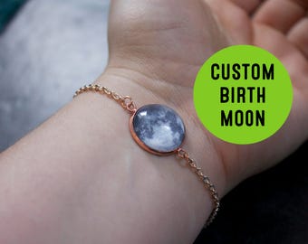 Rose Gold Custom Birth Moon Bracelet- Personalised date - Bracelet Custom moon phase Birthday