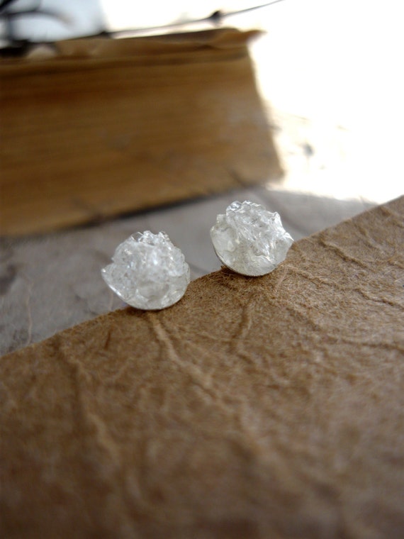 Silver stud earrings Clear quartz stud earrings Minimalist