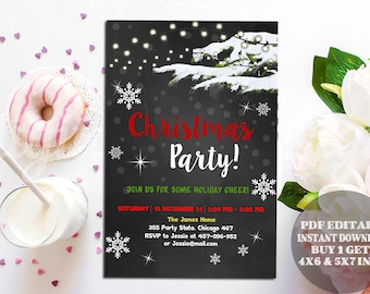 Rustic Christmas Invitation, Christmas invitation Chalkboard Christmas party invitations Christmas ornaments, editable pdf invitation