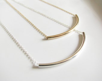Silver Curved Tube Necklace Silver Curved Bar Necklace Silver Bar Necklace Silver Tube Necklace Sterling Silver or Gold Curved Tube Necklace