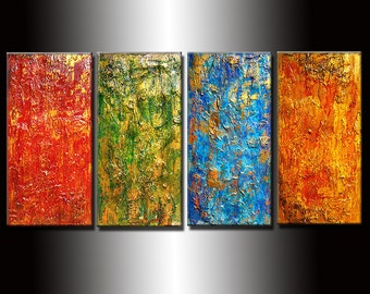 Original Textured Modern Abstract painting Contemporary Multipanel Fine Art by Henry Parsinia Large 48x24