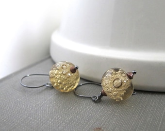 Silver Earrings, Amber Straw Glass, Glass Earrings, Beaded Earrings, Bubble Glass, Silver Jewelry, Glass Jewelry, Modern Jewelry