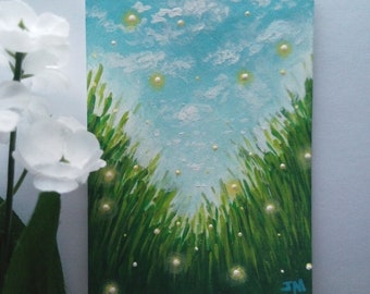 Fireflies Ascending Original ACEO Painting 2018