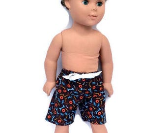 Boy Doll Tool Swim Trunks, Boardshorts, 18 Inch Boy Doll Shorts, 18 Inch Doll Clothes, Summer Doll Clothes