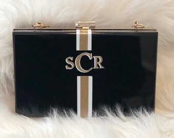 Acrylic customizable/monogram box clutch/evening bag; monogram evening bag; wedding bag