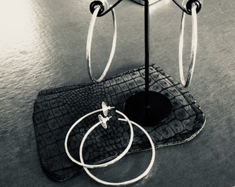 Hammered sterling silver hoop