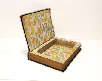 Hollow Book Safe Bright Leaf Cloth Bound vintage Secret Compartment Security hiding place