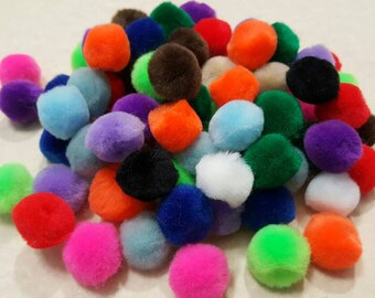Pompoms/Pom Poms-Destash-1/2-3/4" Mixed Colors - Chenille Pompoms - 90 pieces - Loose Pompoms