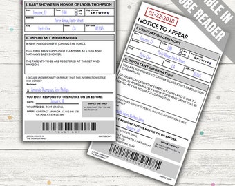 Police Ticket Invitation (Graduation, Birthday, Baby Shower, Retirement). Editable PDF. Printable. Instant Download.