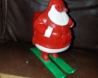 Vintage Plastic Santa Candy Container W/Skies