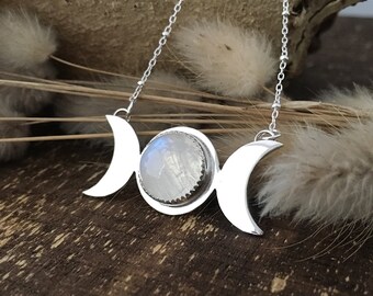 Triple Moon Goddess Necklace, Crescent Moon Pendant, Moon Necklace, Crescent Moon