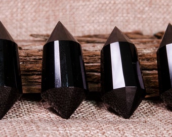 AAAAA 24 Sided Double Terminated Black Obsidian Quartz Crystal Towers,Black Obsidian Crystal Stone Points,Vogel Points,Wand Healing,Wicca