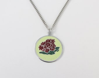 Pretty Primrose Enamel Pendant w/ Necklace - Vintage 1960s Bridesmaid Jewelry - February Birth Month Flower