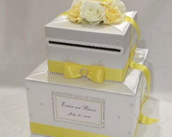 White and Yellow Wedding Card Box-Rhinestones