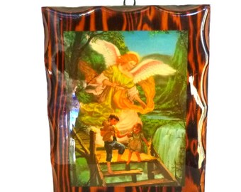 RELIGIOUS KITSCH DECOUPAGE Art/ Guardian Angel