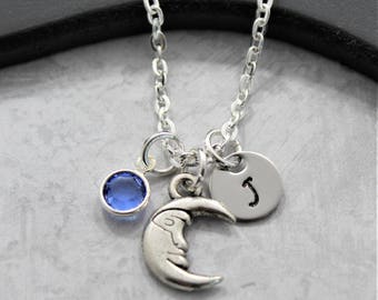 Crescent Moon Necklace - Personalized Moon Necklace - Silver Moon Necklace - Astronomy Necklace